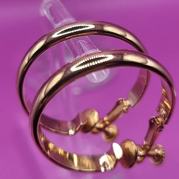 Gold tone hoop clip on earrings by Napier - Picture 7 of 9